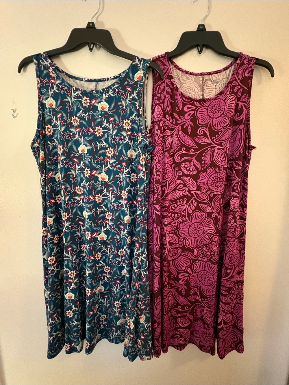 🍁2 Floral Print Sleeveless Swing Dress - Blue & Magenta